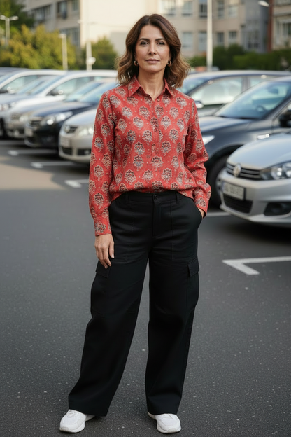 RED - COTTON AJRAKH RUNNING FABRIC