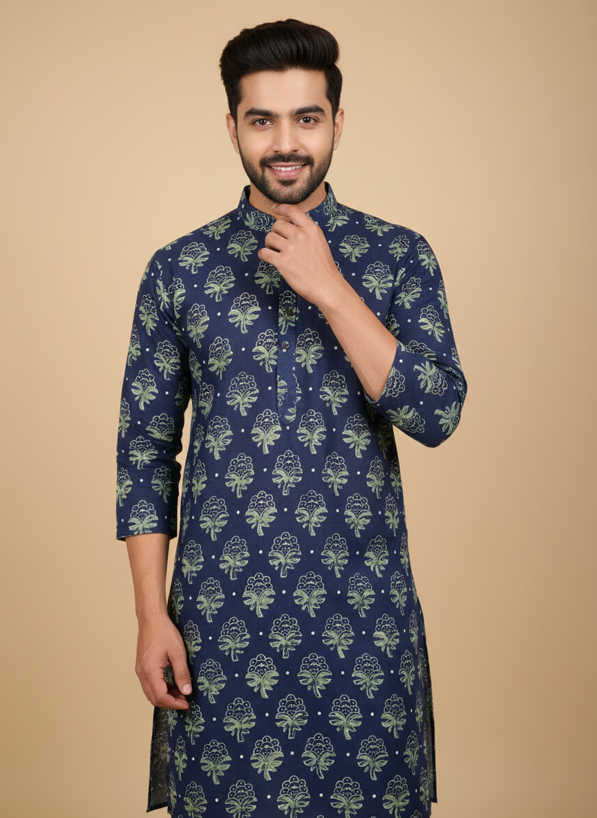 BLUE- AJRAKH COTTON RUNNING FABRIC