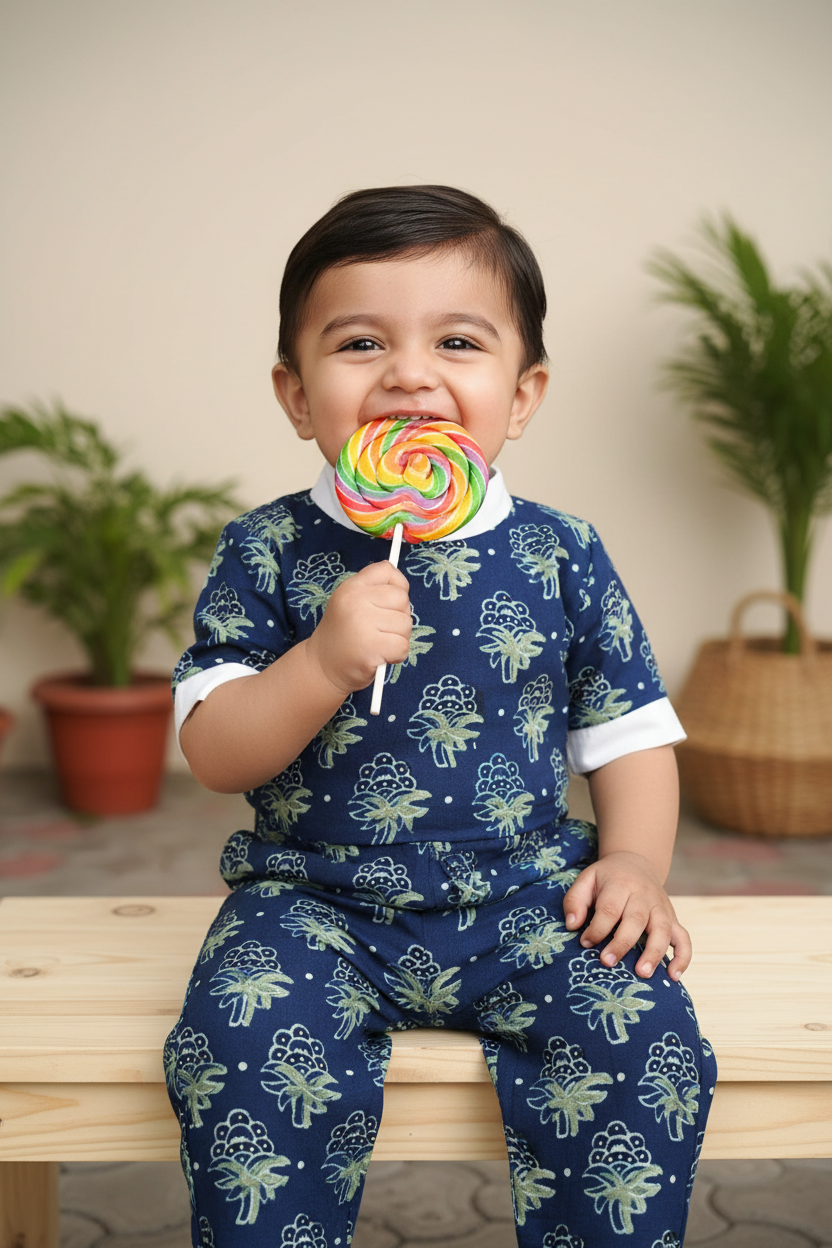 BLUE- AJRAKH COTTON RUNNING FABRIC