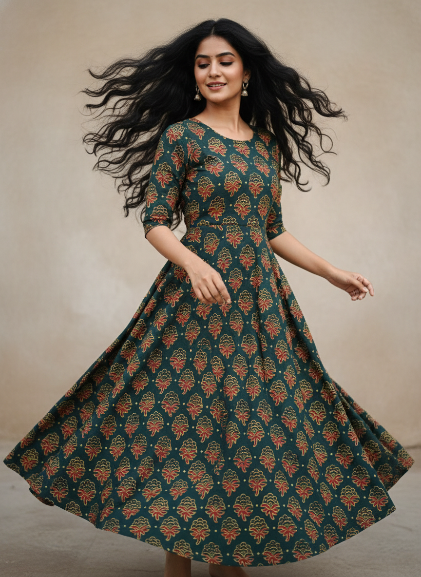 GREEN - COTTONAJRAKH RUNNING FABRIC