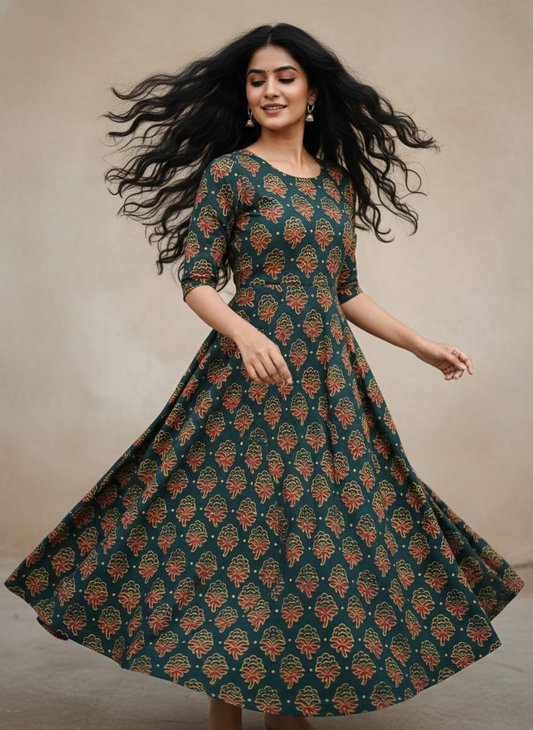 GREEN - COTTONAJRAKH RUNNING FABRIC