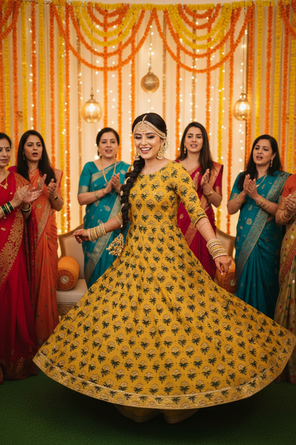 YELLLOW- AJRAKH COTTON RUNNING FABRIC