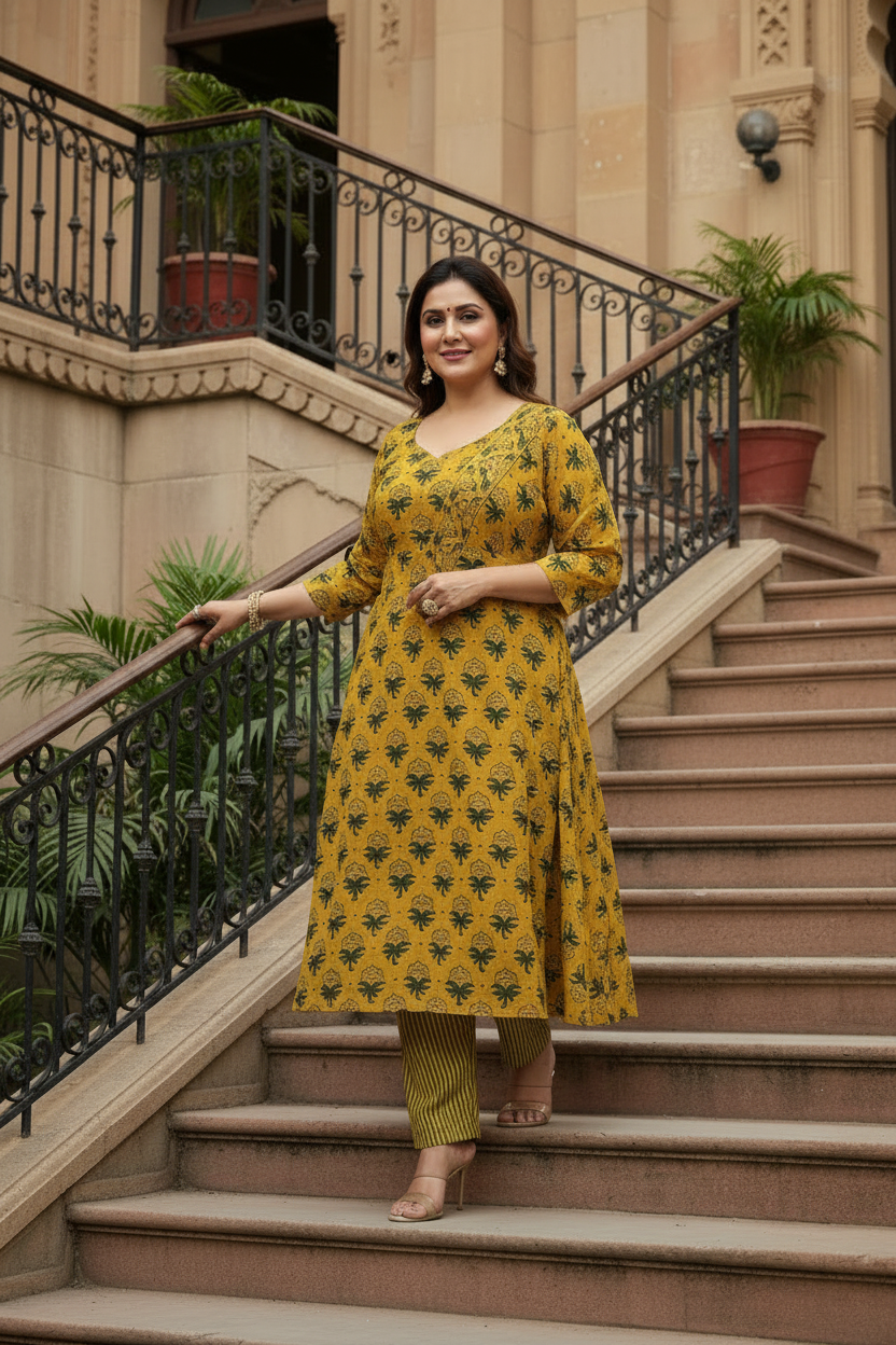 YELLLOW- AJRAKH COTTON RUNNING FABRIC