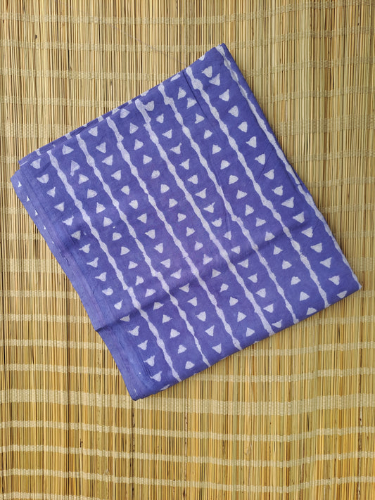 BLUISH LAVENDER HANDBLOCKED COTTON PRECUT 2.5M FABRIC