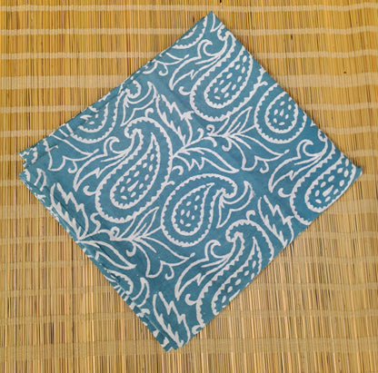BLUE HANDBLOCKED COTTON PRECUT 2.5M FABRIC