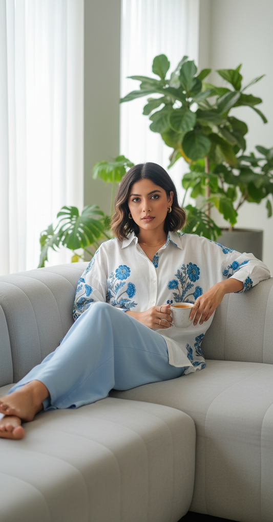 WHITE HANDBLOCKED COTTON PRECUT 2.5M FABRIC