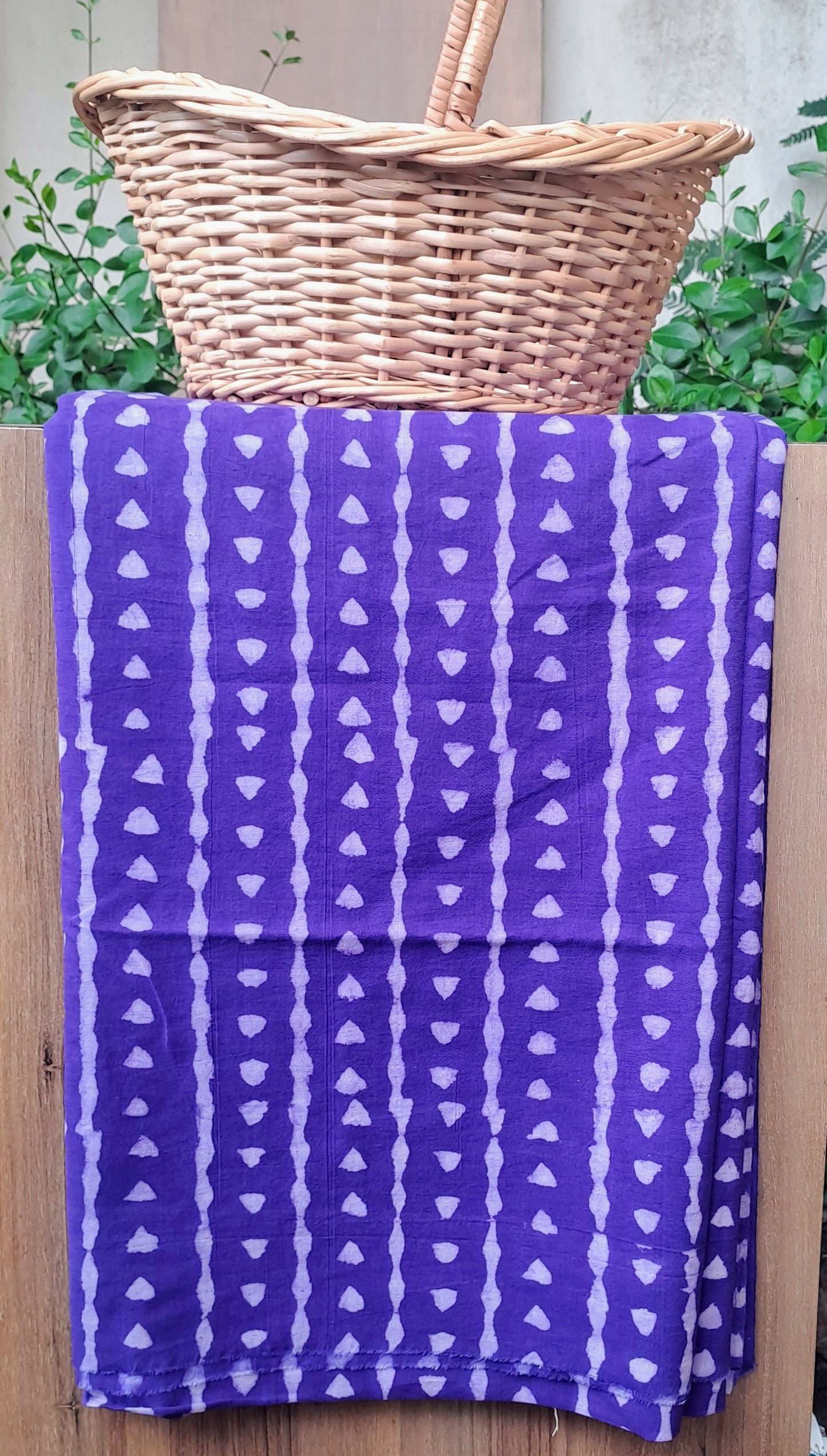VIOLET HANDBLOCKED COTTON PRECUT 2.5M FABRIC