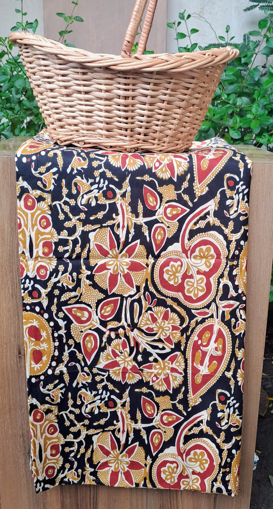 BROWN HANDBLOCKED COTTON PRECUT 2.5M FABRIC