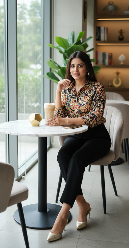 BLACK HANDBLOCKED COTTON PRECUT 2.5M FABRIC