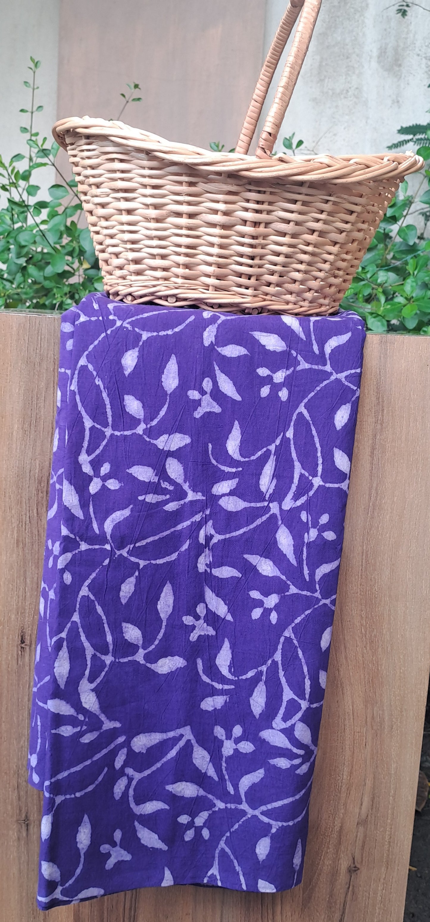 VIOLET HANDBLOCKED COTTON PRECUT 2.5M FABRIC