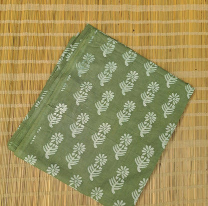 OLIVE GREEN HANDBLOCKED COTTON PRECUT 2.5M FABRIC
