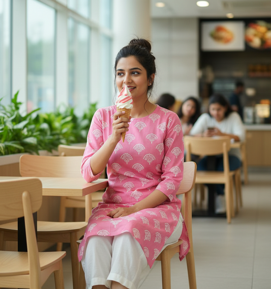 PINK HANDBLOCKED COTTON PRECUT 2.5M FABRIC