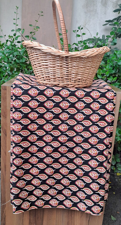 BROWN HANDBLOCKED COTTON PRECUT 2.5M FABRIC