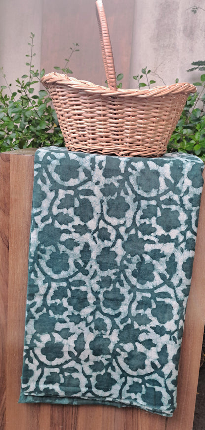 PERSIAN GREEN HANDBLOCKED COTTON PRECUT 2.5M FABRIC