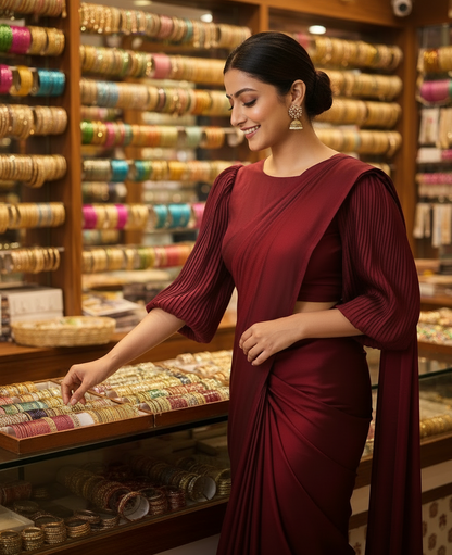 WINE RED KHADHI SAREE