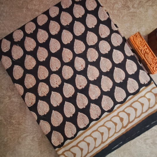 BLACK HANDBLOCK MULMUL SAREE