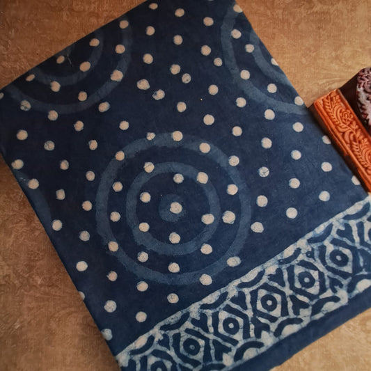 INDIGO HANDBLOCK  MULMUL SAREE