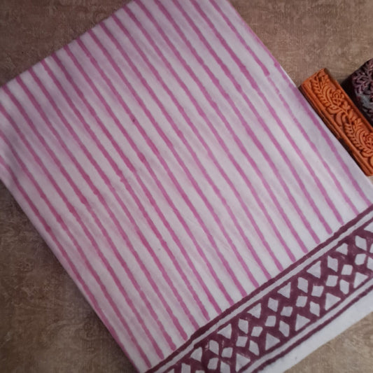PINK GEOMETRIC HANDBLOCK  MULMUL SAREE