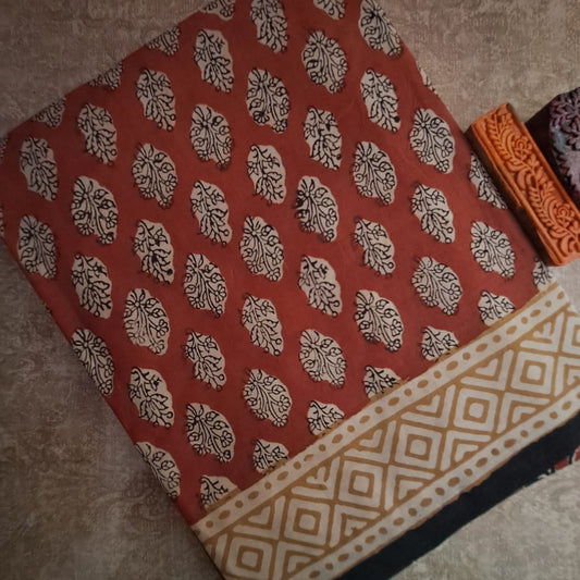 EARTH COLOUR HANDBLOCK  MULMUL SAREE
