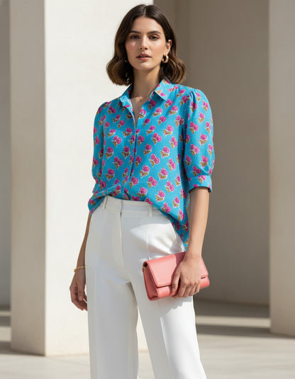 BABY GREEN HANDBLOCKED COTTON PRECUT 2.5M FABRIC