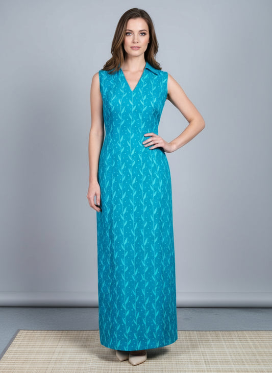 BLUE HANDBLOCKED COTTON PRECUT 2.5M FABRIC