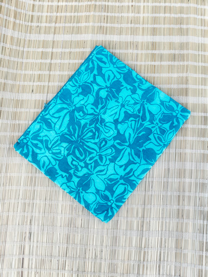 BLUE HANDBLOCKED COTTON PRECUT 2.5M FABRIC