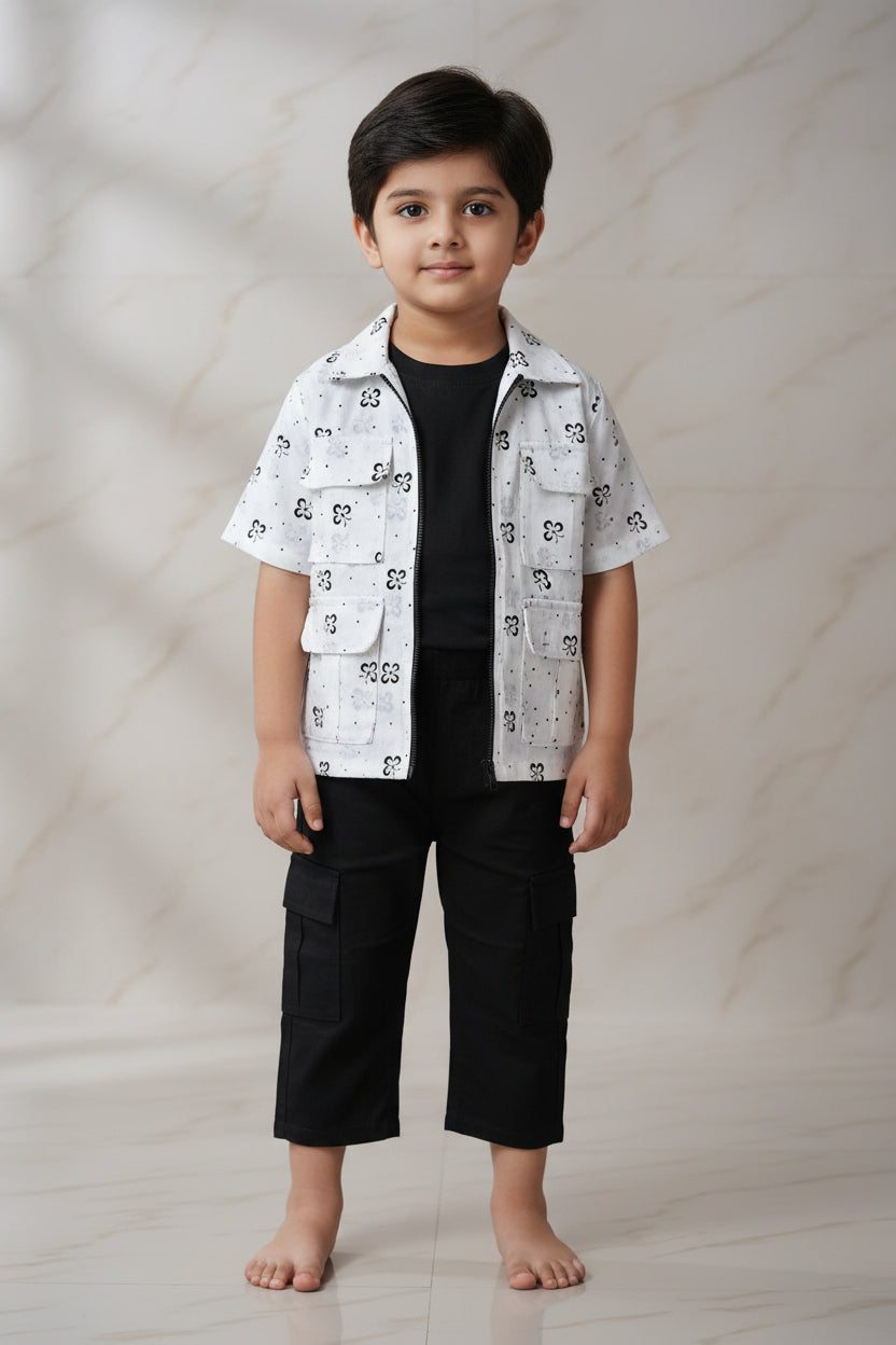 WHITE HANDBLOCKED COTTON PRECUT 2.5M FABRIC