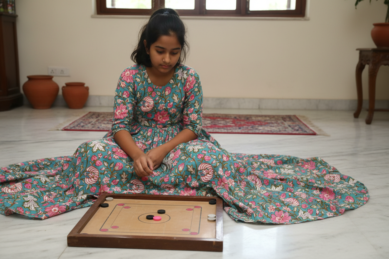 BABY GREEN HANDBLOCKED COTTON PRECUT 2.5M FABRIC