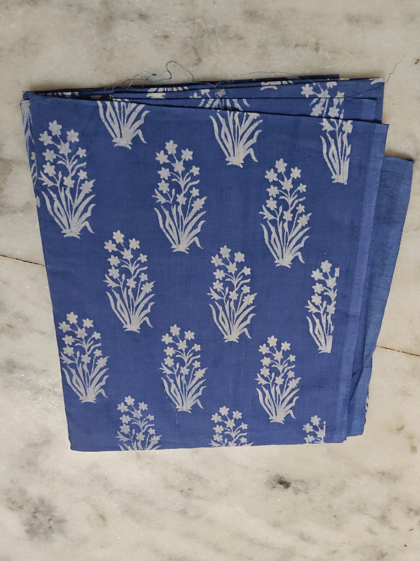 LIGHT BLUE HANDBLOCKED COTTON PRECUT 2.5M FABRIC