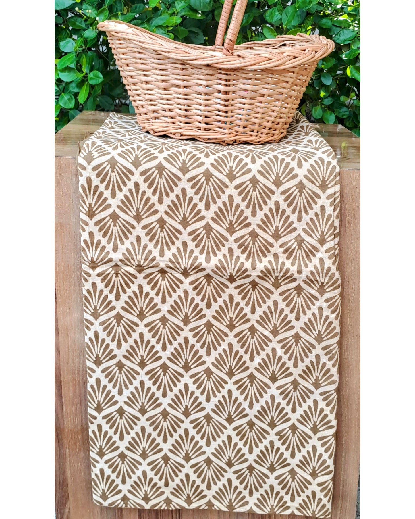 BROWN HANDBLOCKED COTTON PRECUT 2.5M FABRIC