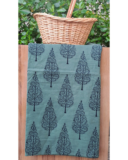 GREY HANDBLOCKED COTTON PRECUT 2.5M FABRIC