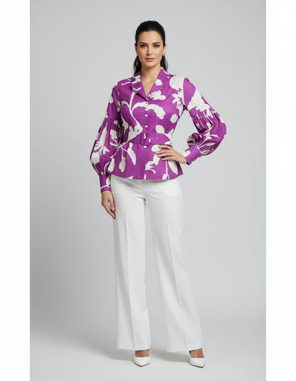 VIOLET HANDBLOCKED COTTON PRECUT 2.5 FABRIC