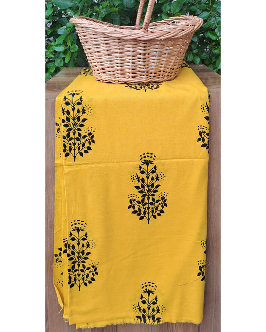 YELLOW HANDBLOCKED COTTON PRECUT 2.5M FABRIC