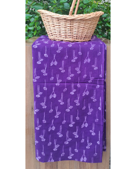 VIOLET HANDBLOCKED COTTON PRECUT 2.5M FABRIC