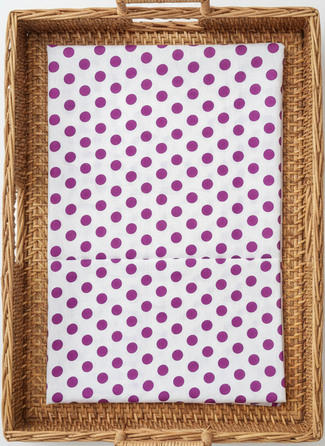 WHITE & PURPLE POLKA HANDBLOCKED COTTON PRECUT 2.5M FABRIC