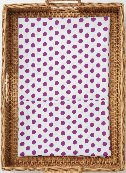 WHITE & PURPLE POLKA HANDBLOCKED COTTON PRECUT 2.5M FABRIC