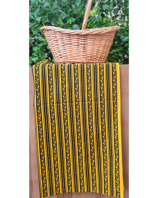 YELLOW HANDBLOCKED COTTON PRECUT 2.5 M FABRIC