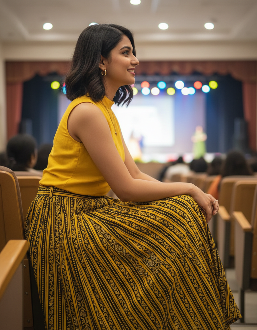 YELLOW HANDBLOCKED COTTON PRECUT 2.5 M FABRIC