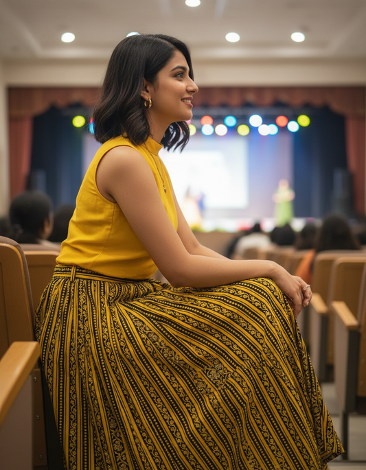 YELLOW HANDBLOCKED COTTON PRECUT 2.5 M FABRIC