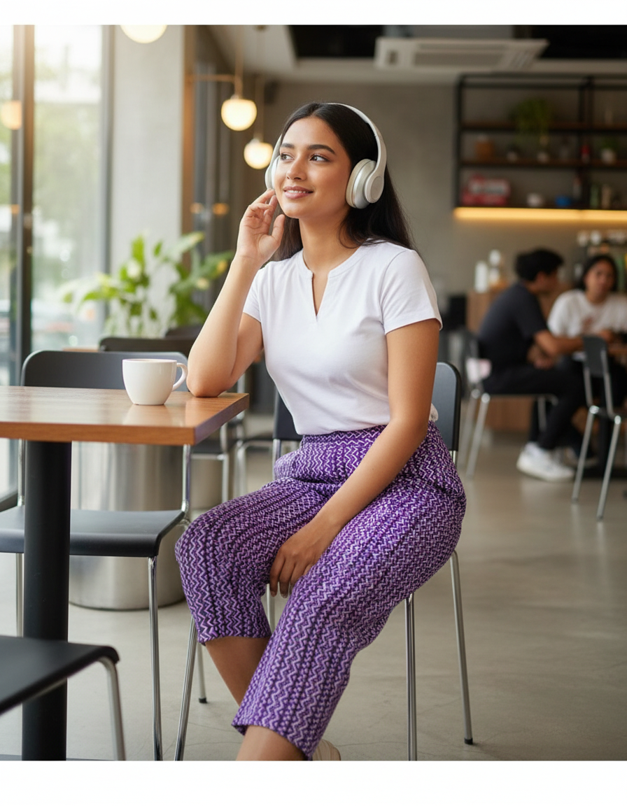 VIOLET HANDBLOCKED COTTON PRECUT 2.5M FABRIC