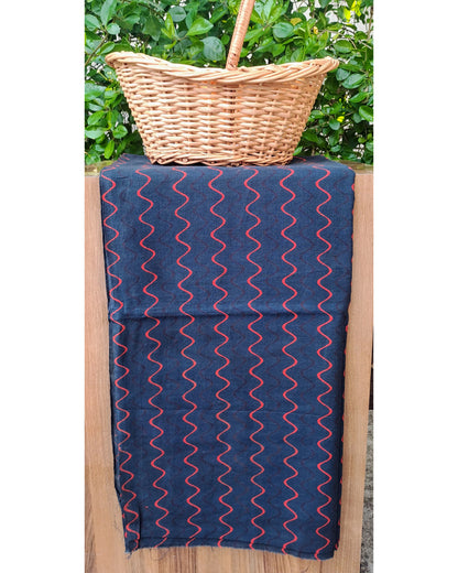 BLUE HANDBLOCKED COTTON PRECT 2.5M FABRIC