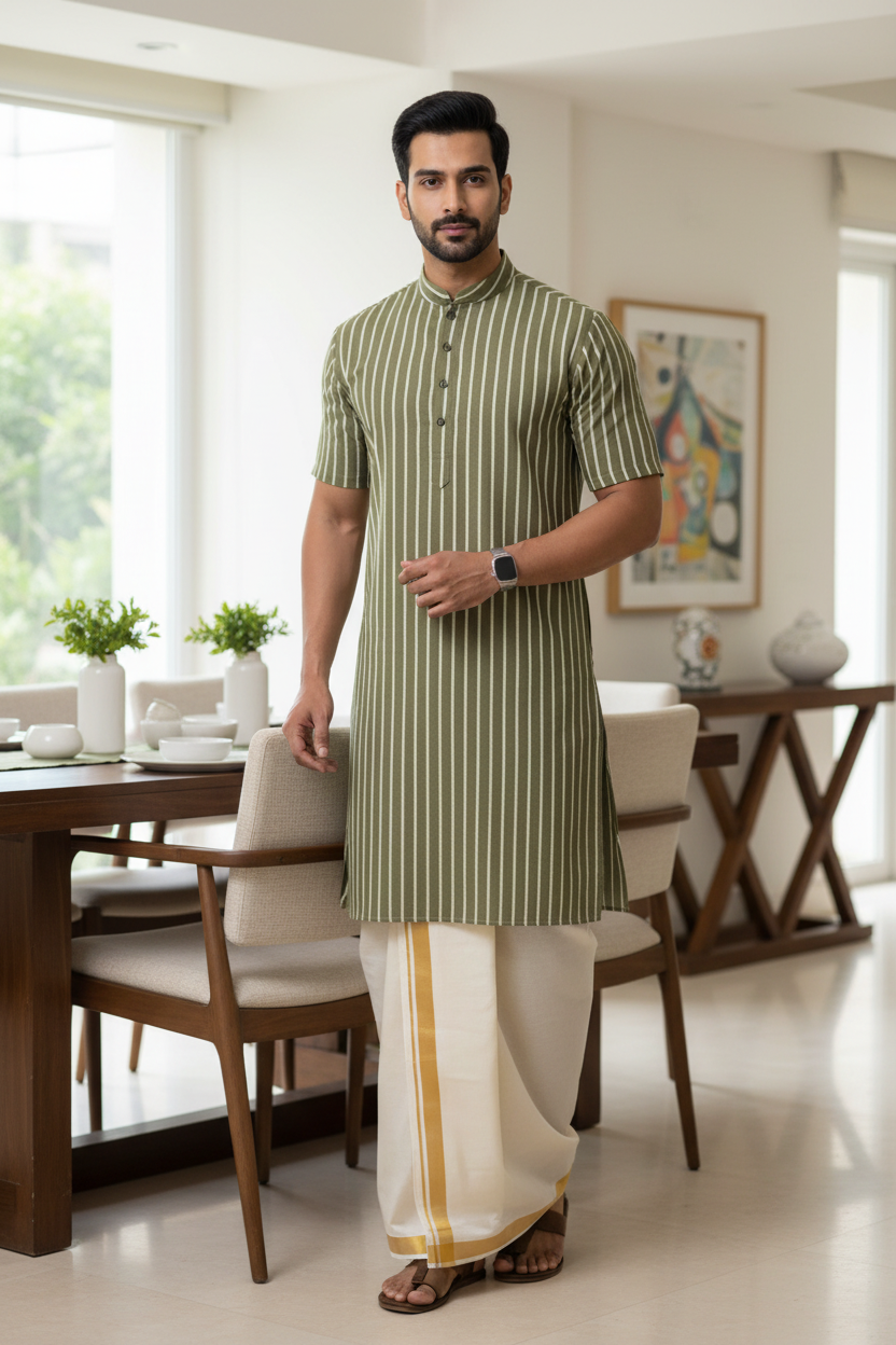 OLIVE GREEN HANDBLOCKED COTTON PRECUT 2.5M FABRIC