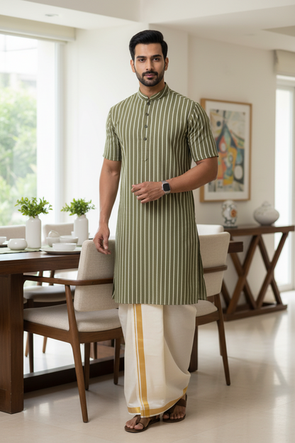 OLIVE GREEN HANDBLOCKED COTTON PRECUT 2.5M FABRIC