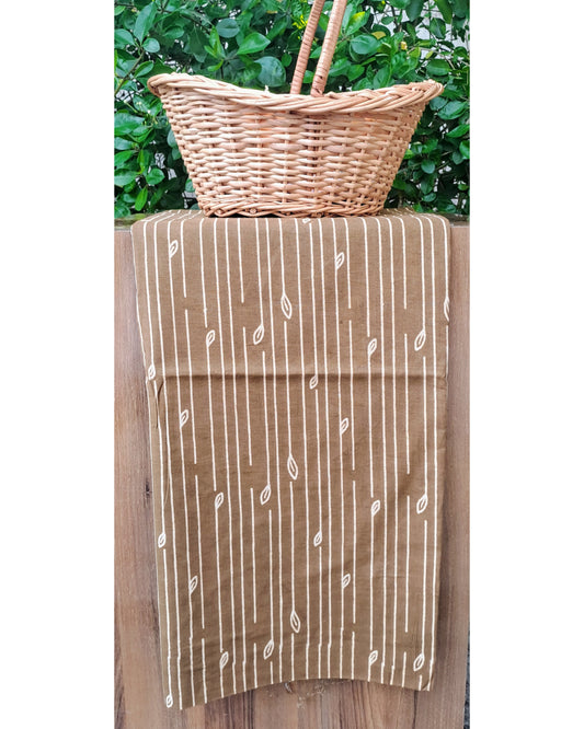 BROWN HANDBLOCKED COTTON PRECUT 2.5M FABRIC