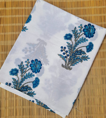 WHITE HANDBLOCKED COTTON PRECUT 2.5M FABRIC