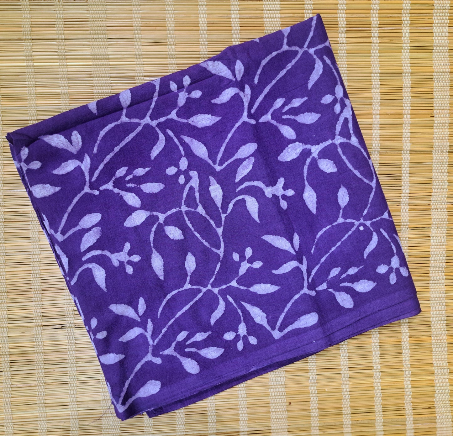 VIOLET HANDBLOCKED COTTON PRECUT 2.5M FABRIC