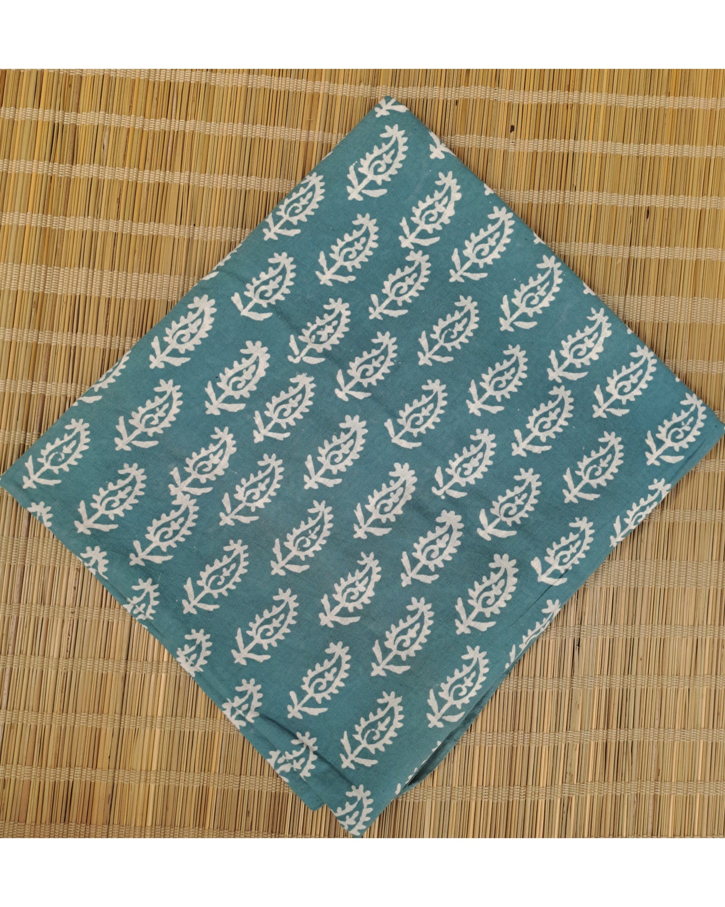 BLUE HANDBLOCKED COTTON PRECUT 2.5M FABRIC