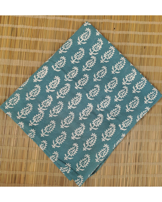 BLUE HANDBLOCKED COTTON PRECUT 2.5M FABRIC