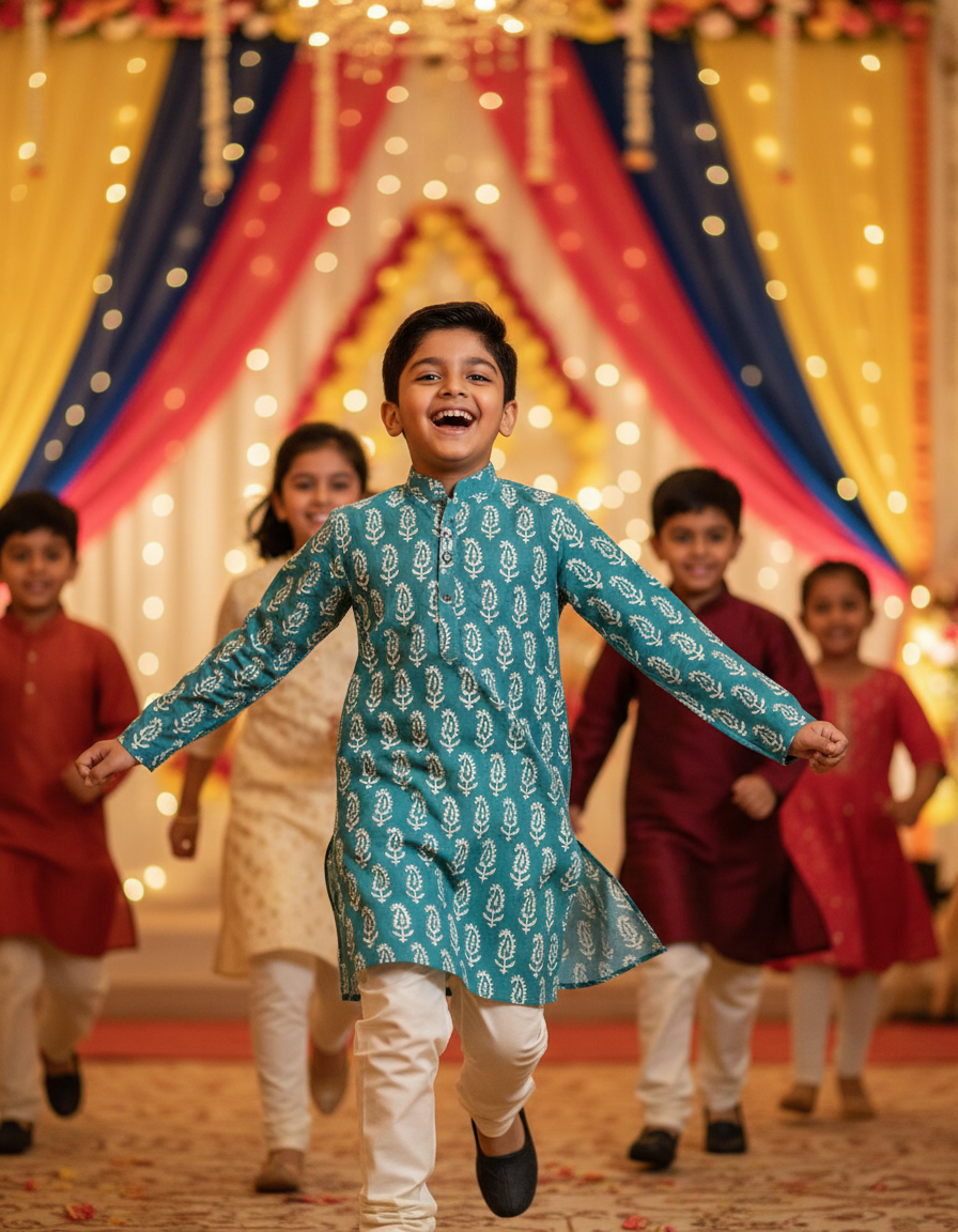 BLUE HANDBLOCKED COTTON PRECUT 2.5M FABRIC