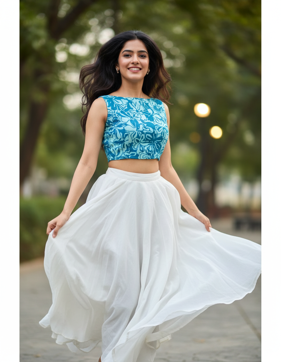 BLUE HANDBLOCKED COTTON PRECUT 2.5M FABRIC